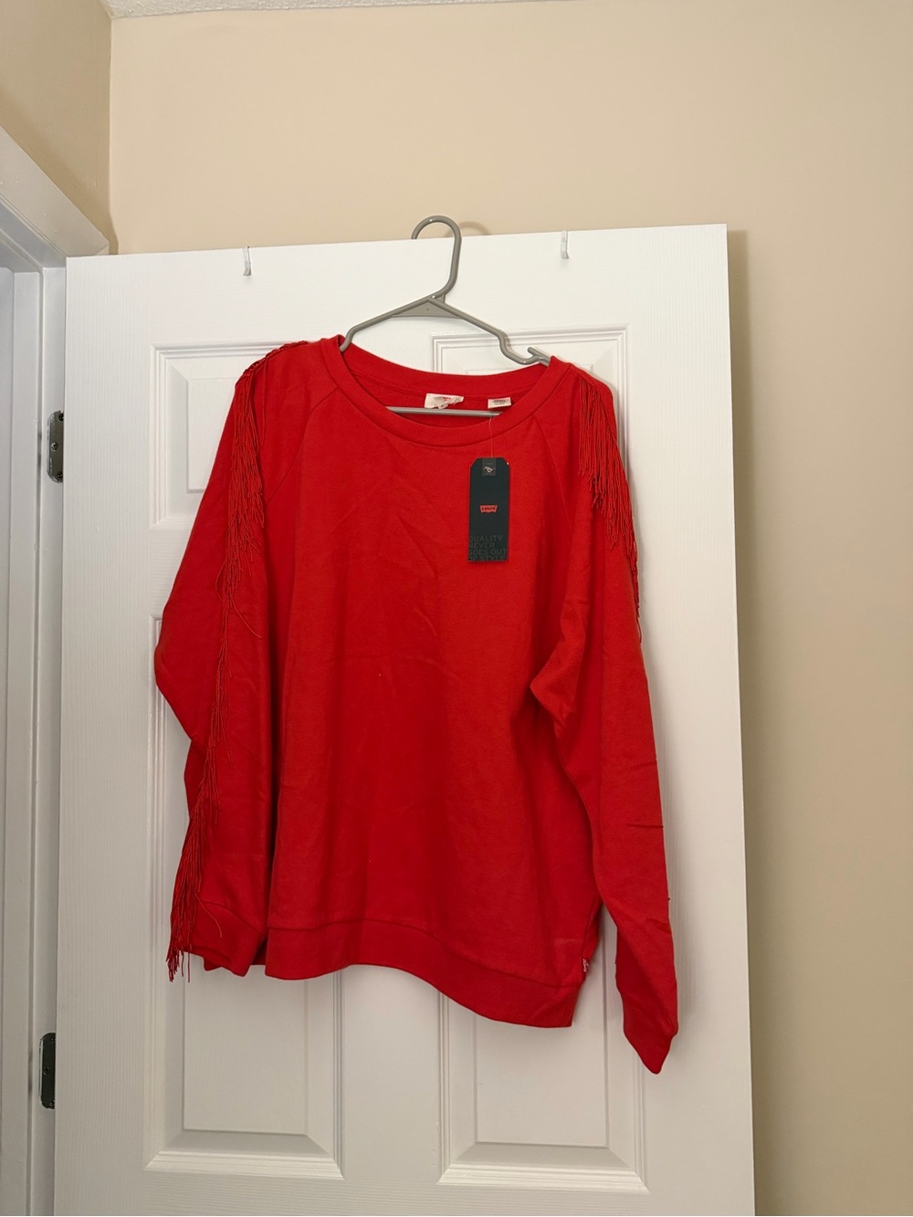 Levi's Red Fringe-Trim Crewneck Sweater